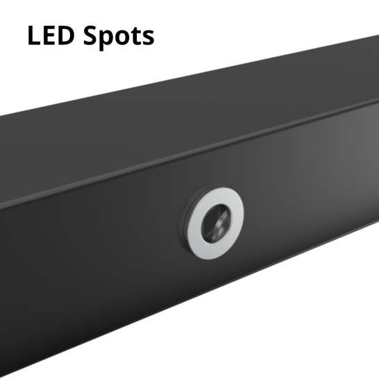 Dunkler LED-Spot mit einer runden Linse.