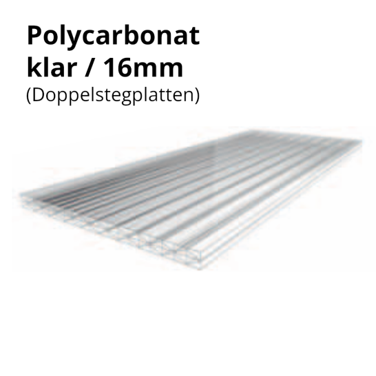 Transparente Polycarbonatplatte mit einer Dicke von 16 mm, Doppelstegplatten.