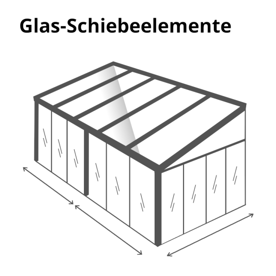 Grafische Darstellung von Glas-Schiebeelementen in einem Sommergarten / Wintergarten.